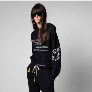 Zadig & Voltaire Gregory Black Sweatshirt Sz XS Hoodie Graffiti